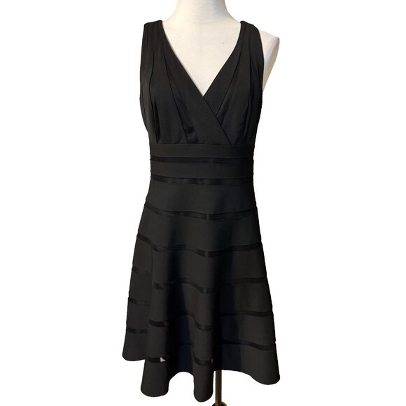 WHBM Dress 14 Black A Line V Front Back Sleeveless Stretch Mesh Trim - Picture 6 of 15